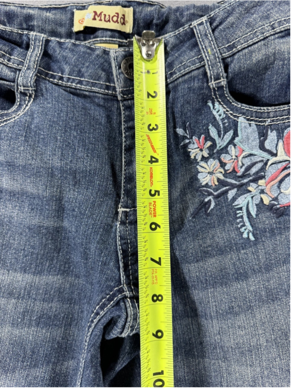 Mudd Girl’s Embroidered Jeans Size 14 w/ adjustable waistband Fun Floral Pattern - Picture 15 of 16